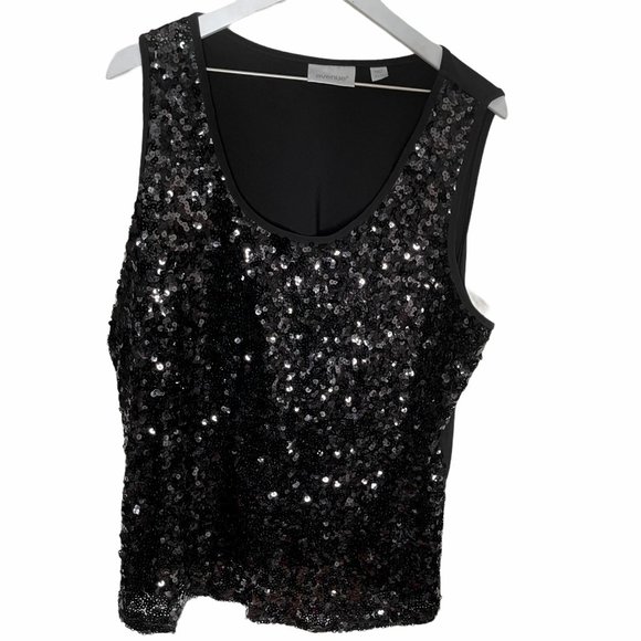 Avenue Tops - Avenue Women's Sequin Tank Top Size 22/24 Black